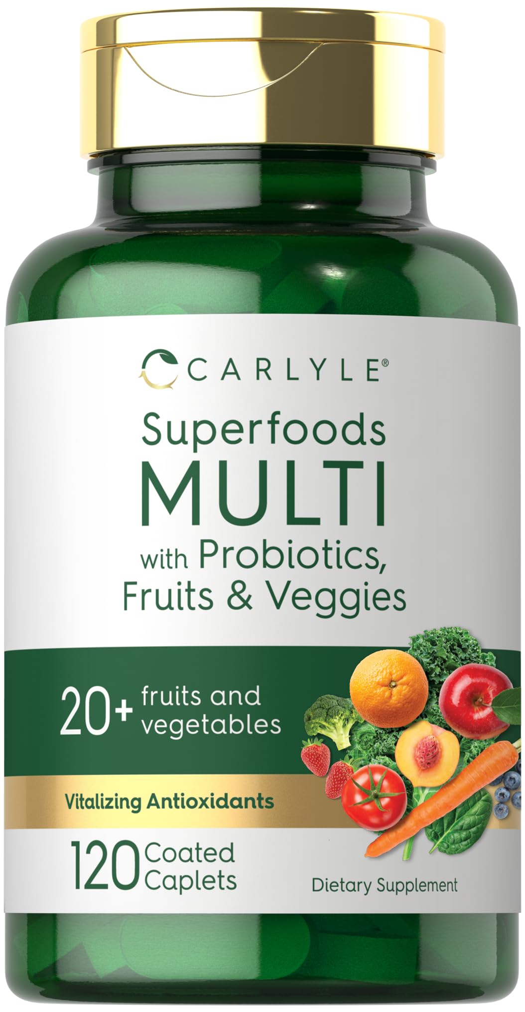Carlyle Fruits and Veggies Supplement | 120 Count | Superfood Multivitamin with Probiotics | Made with 20 Fruits and Vegetables | Non-GMO & Gluten Free
